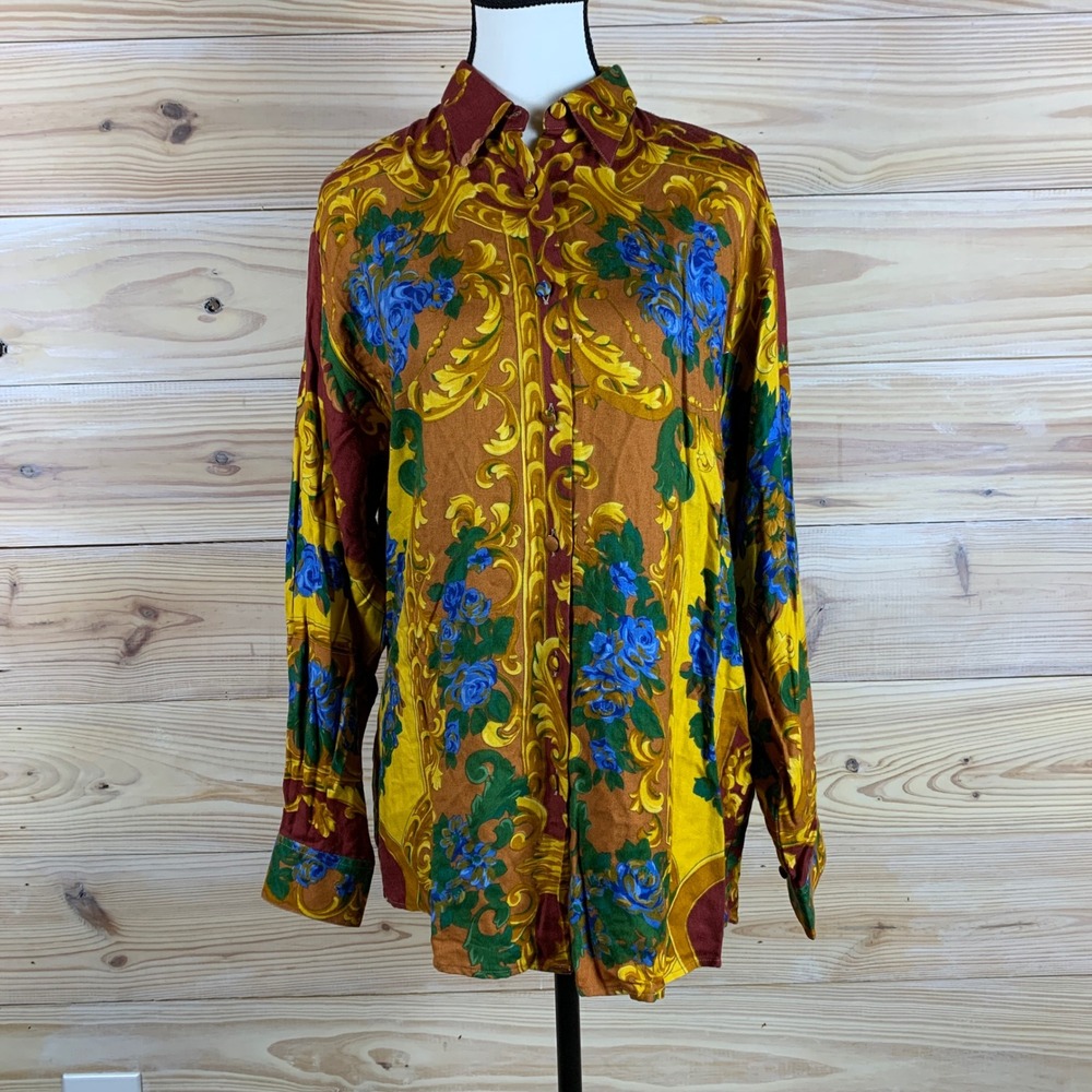Example by Missoni Shirt Women 46 Large Gold Floral Baroque Italian Designer Vtg